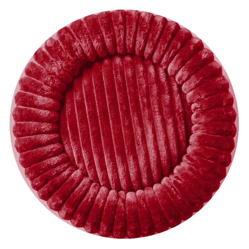 Crimson corduroy dog bed, shown in all ten colourways